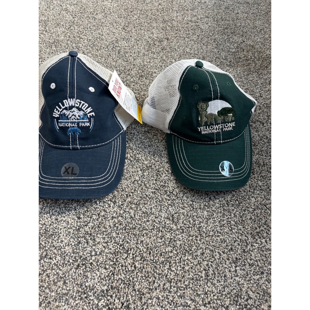Yellowstone National Park set of 2 Hats Souvenir Trucker‎ Cap Embroidered XL XXL